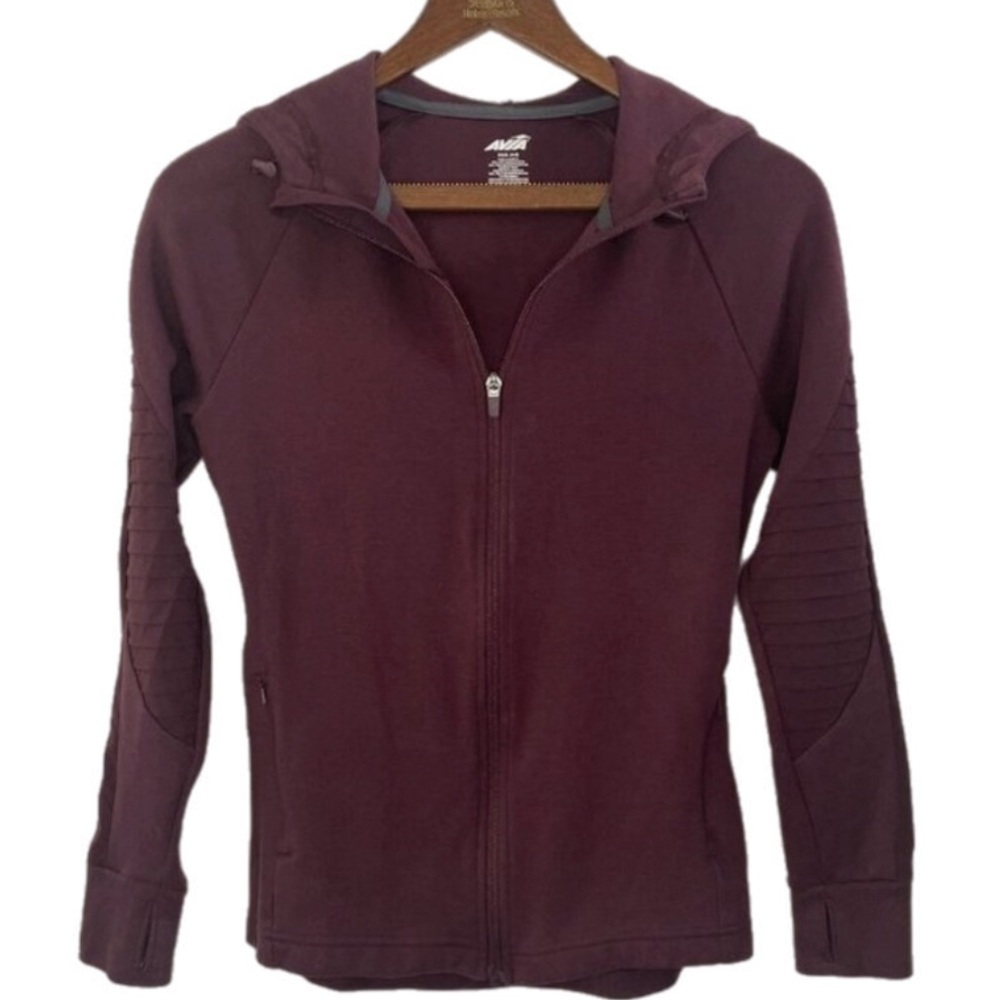 Avia Active Women S Maroon Full Zip Pullover Hoodie Top w Pockets & Thumb Holes